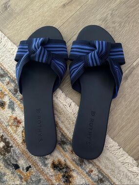 NWOT Rothy's The Knot Cobalt Blue Striped Bow Slide Sandals - Women